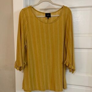W5 Mustard 3/4 Sleeve White Striped Tunic Top Sz 1XL